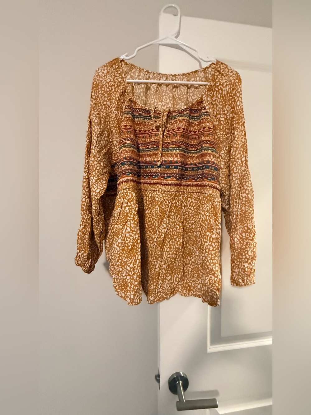 ELF Mustard Printed Boho Tunic with Embroidered Yoke